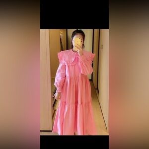 Pink Ruffled Long Sleeve Dress